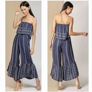 Japna Off Shoulder Ruffle Boho Print Wide Leg Jumpsuit Size Small